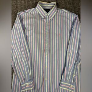 Mens Vintage Ralph Lauren Big Pony Button Down Longsleeve Shirt Pastel 16 32-33